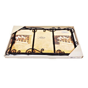 Fetco Austin Bronze Wrought Iron 3 Slot 5x7 Picture Frame Scroll Metal VTG